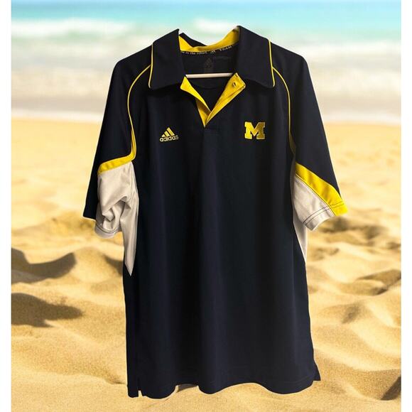 Adidas MICHIGAN WOLVERINES Men’s Large Golf Polo Polyester Logo ClimaCool - Picture 1 of 8